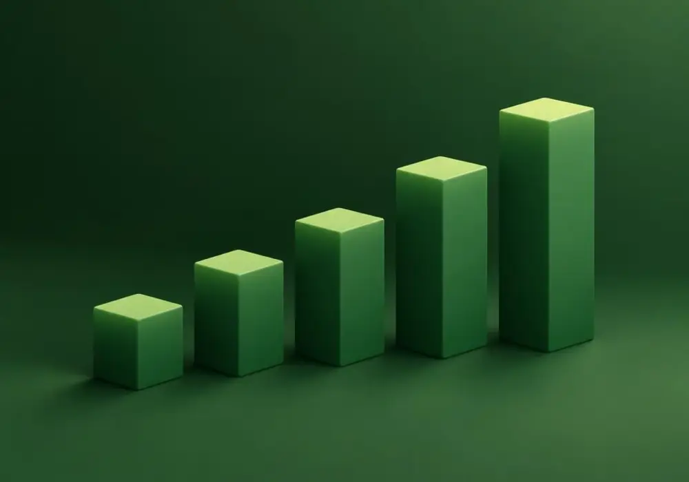 A rising row of blocks showing steady progress