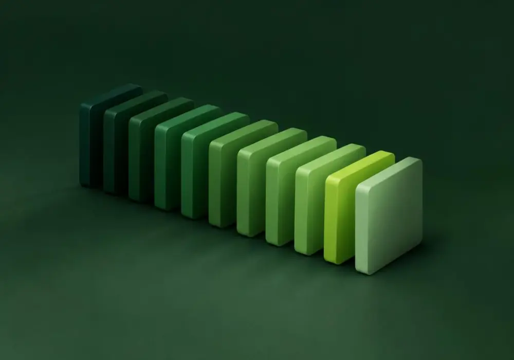 Rounded tiles arranged in a clear ordered gradient