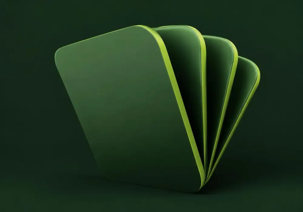 Rounded panels fanned open like a set of answers