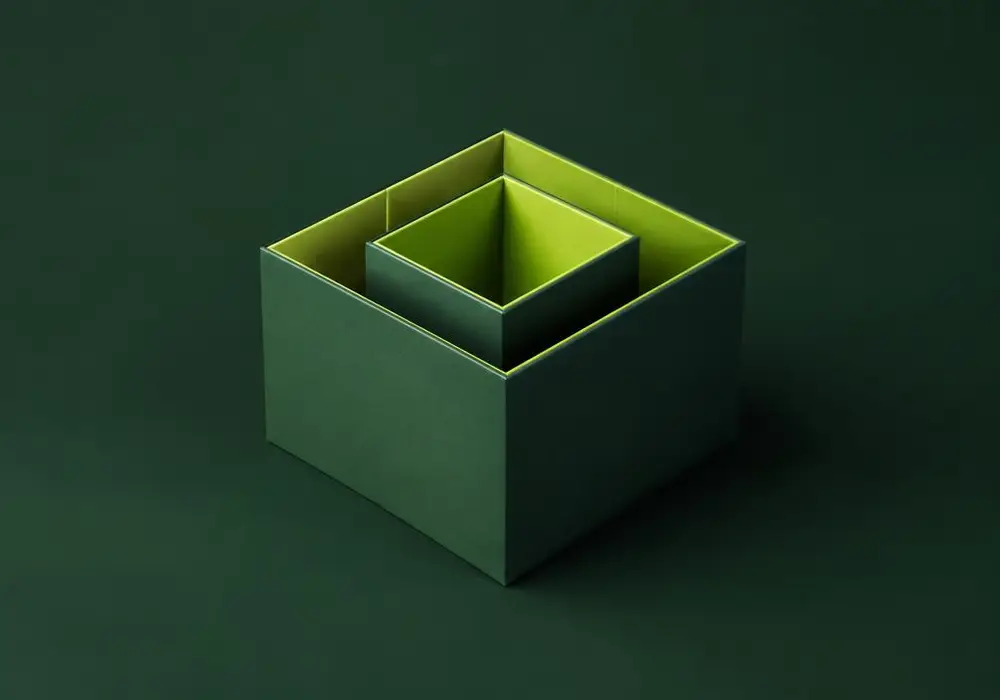Nested open boxes revealing a bright interior