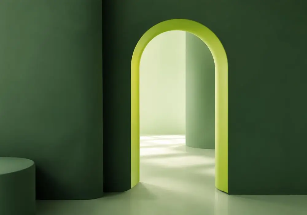 An open lime doorway leading into a bright quiet room