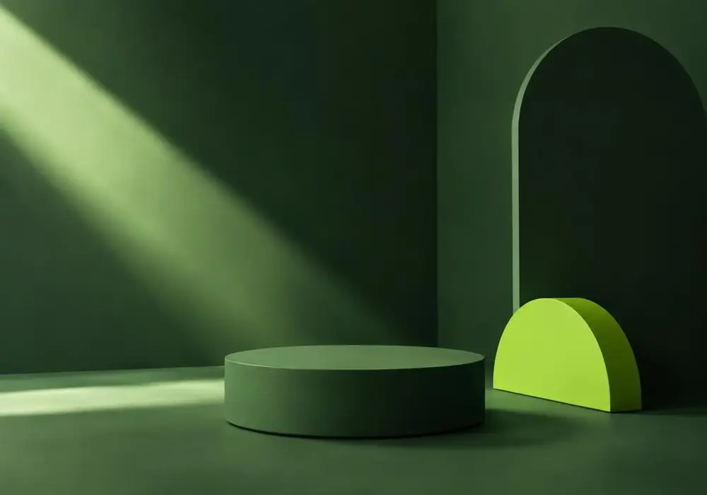 An empty calm studio corner lit by a soft beam of light